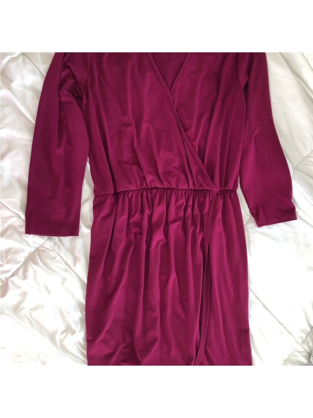 Size S Charming Charlie V Neck Wrap Midi Dress 3/4 Sleeves USA Tulip Dress - Picture 7 of 9